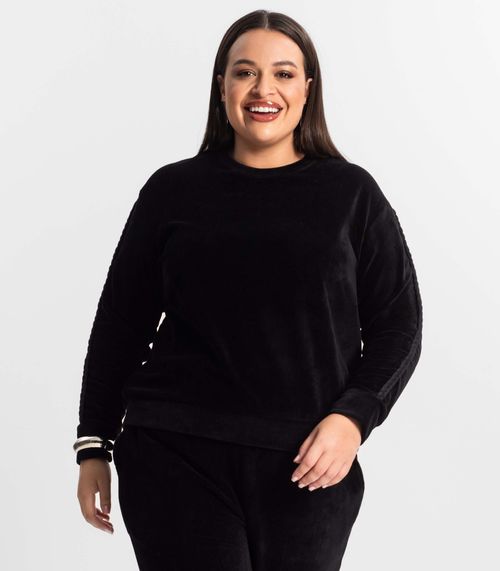Conjunto Plus Size Casaco Com Calça Secret Glam Preto