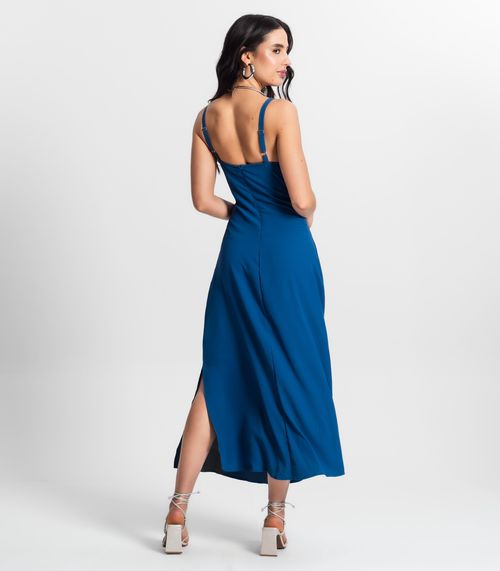 Vestido Feminino Midi Franzido Style Box Azul