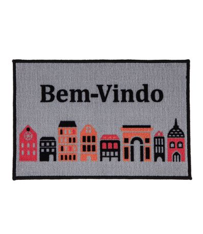 Capacho Bem-Vindo Estampado Corttex Cinza