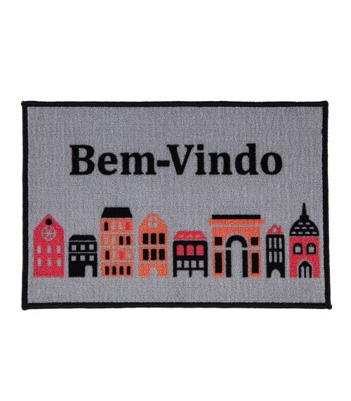 Capacho Bem-Vindo Estampado Corttex Cinza