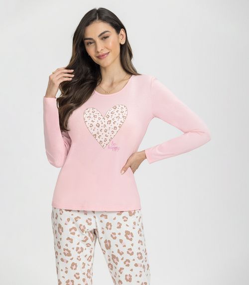 Pijama Manga Longa Oncinha Mensageira Da Paz Rosa