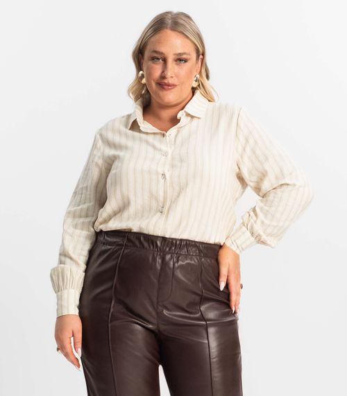 Camisa Feminina Manga Longa Plus Size Secret Glam Bege