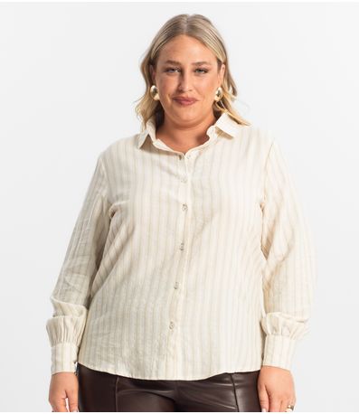 Camisa Feminina Manga Longa Plus Size Secret Glam Bege