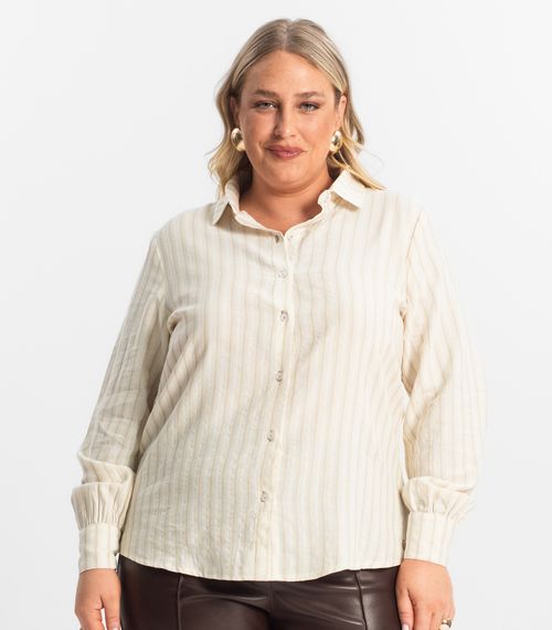Camisa Feminina Manga Longa Plus Size Secret Glam Bege