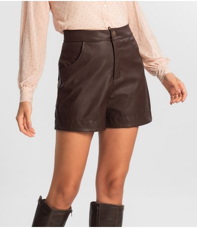 Shorts Feminino Courino Sintético Endless Marrom