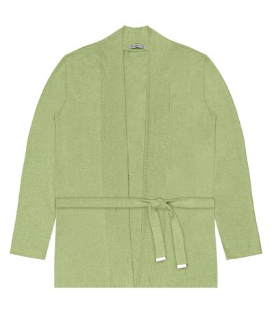 Cardigan Feminino Plus Size Em Tricot Secret Glam Verde