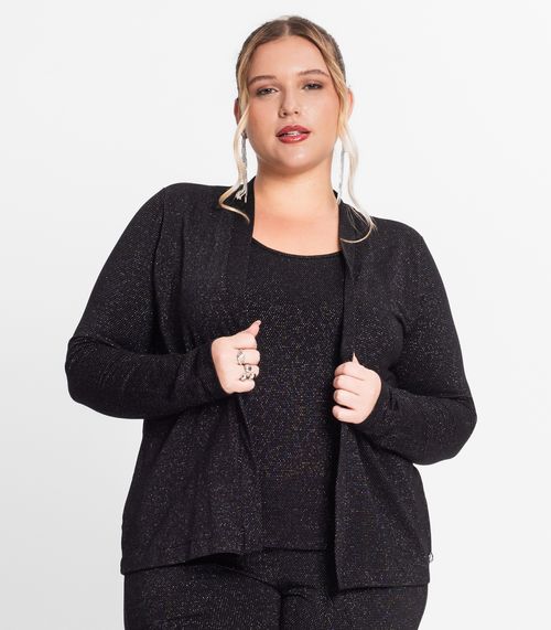 Blusa Manga Longa Feminina Plus Size Secret Glam Preto