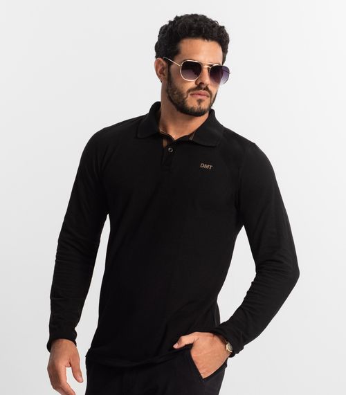 Polo Manga Longa Masculina Diametro Preto