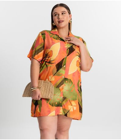 Vestido Chemise Curto Plus Size Secret Glam Laranja