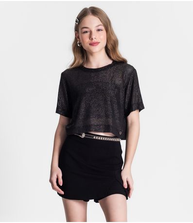 Blusa Com Sobreposição Juvenil Feminina Minty Preto