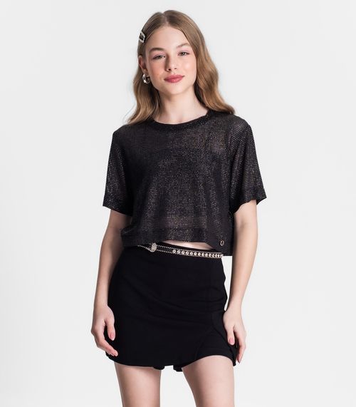 Blusa Com Sobreposição Juvenil Feminina Minty Preto