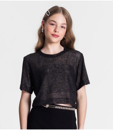 Blusa Com Sobreposição Juvenil Feminina Minty Preto