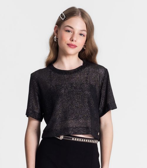 Blusa Com Sobreposição Juvenil Feminina Minty Preto