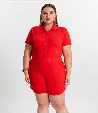 Conjunto Plus Size Camisa Com Bermuda Secret Glam Laranja