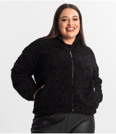 Jaqueta Pelo Alpaca Sintético Secret Glam Preto