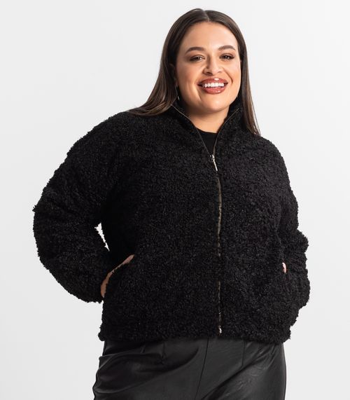 Jaqueta Pelo Alpaca Sintético Secret Glam Preto