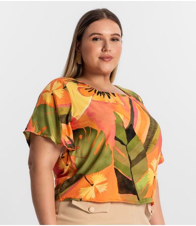 Blusa Feminina Plus Size Estampada Secret Glam Laranja