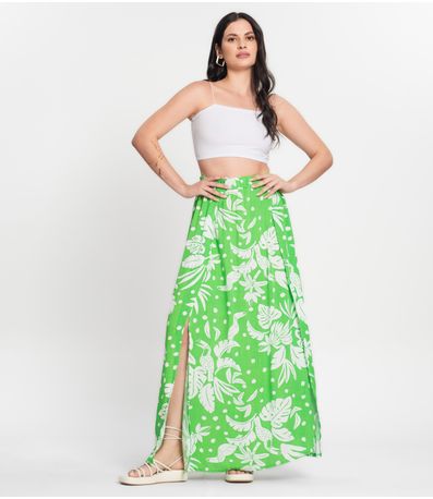 Conjunto Feminino Cropped e Saia Midi Fenda Select Verde