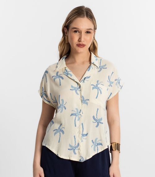 Camisa Feminina Manga Curta Viscose Select Bege