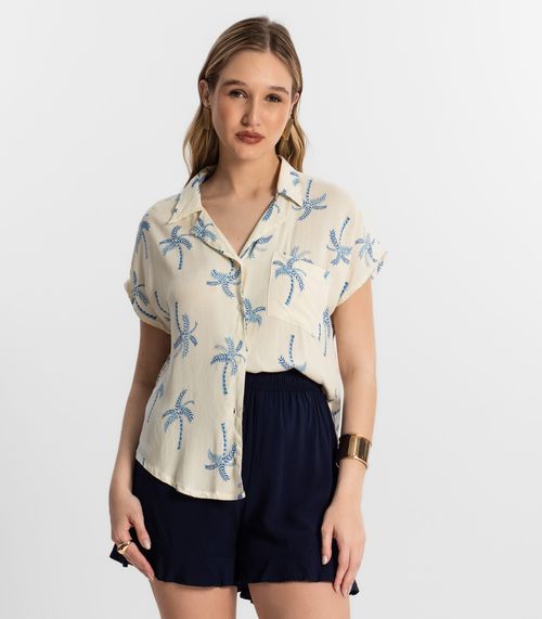 Camisa Feminina Manga Curta Viscose Select Bege