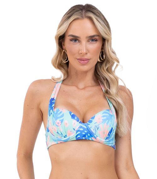 Top Biquíni Estampado Com Bojo Uni Femme Azul