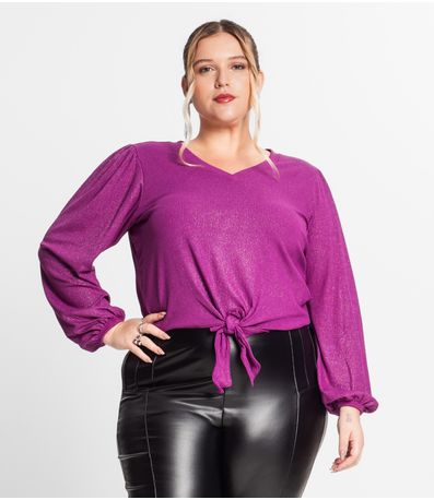 Blusa Manga Longa Em Ribana Canelada Secret Glam Roxo