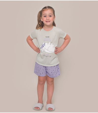 Pijama Infantil  Manga Curta Feminino Evanilda Cinza