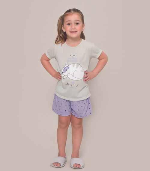Pijama Infantil  Manga Curta Menina Evanilda Cinza