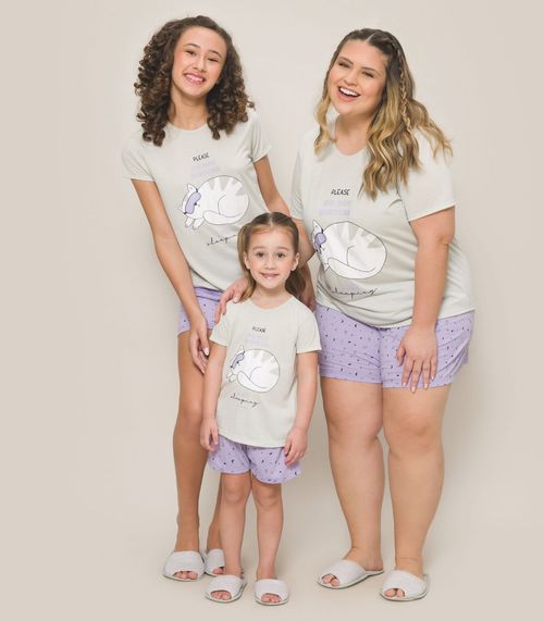Pijama Infantil  Manga Curta Menina Evanilda Cinza