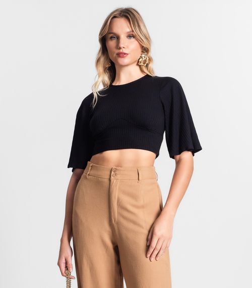 Blusa De Ribana Canelada Feminina Endless Preto
