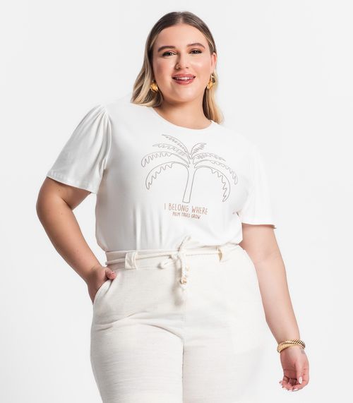Blusa Feminina Plus Size Manga Curta Secret Glam Bege