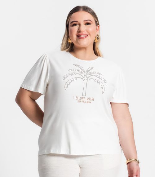 Blusa Feminina Plus Size Manga Curta Secret Glam Bege