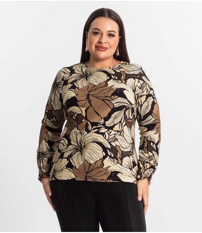Blusa Plus Size Manga Longa Feminina Secret Glam Marrom