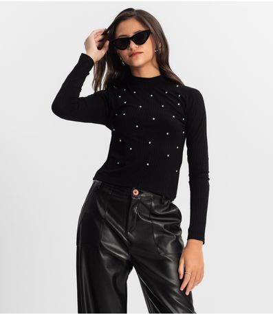 Blusa Juvenil Feminina Em Ribana Minty Preto