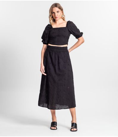 Saia Midi Feminina Em Laise Endless Preto