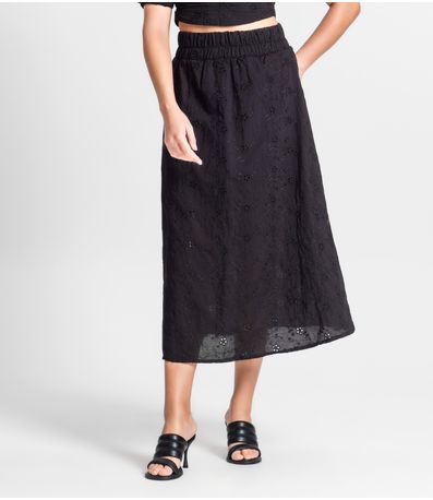 Saia Midi Feminina Em Laise Endless Preto