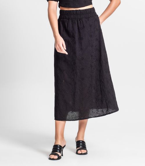 Saia Midi Feminina Em Laise Endless Preto