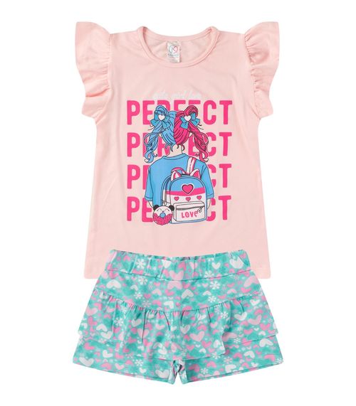 Conjunto Menina Cotton Manga Com Babados Kappes Rosa