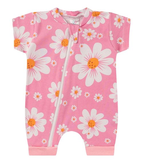 Macacão Bebe Curto Com Zíper Suedine Kappes Rosa