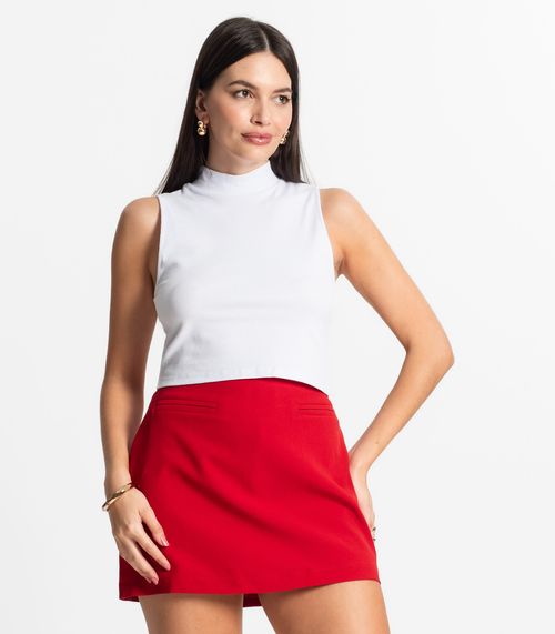 Blusa Sem Manga Gola Alta Em Ribana Algodão Select Branco