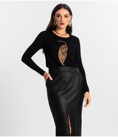 Blusa Manga Longa com Bordado Endless Preto