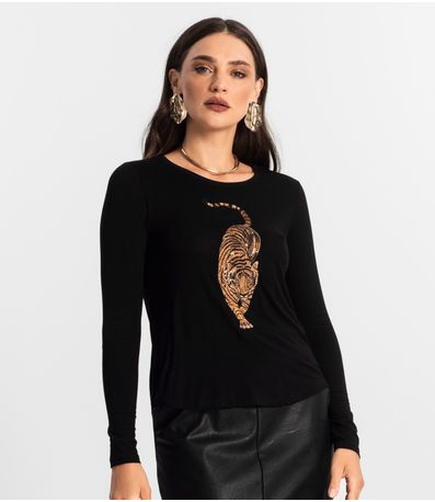 Blusa Manga Longa com Bordado Endless Preto