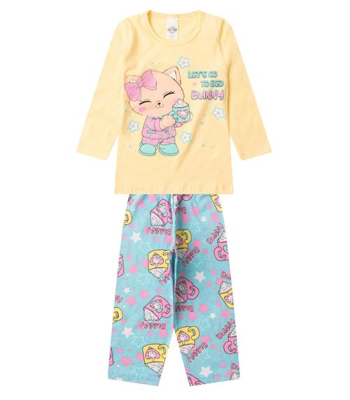 Pijama Menina Manga Longa Brilha No Escuro Kappes Amarelo