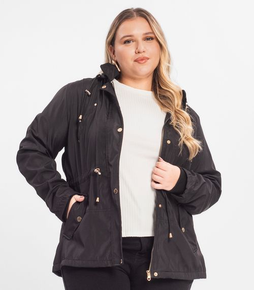 Parka Feminina Plus Size Peluciada Sea Surf Preto