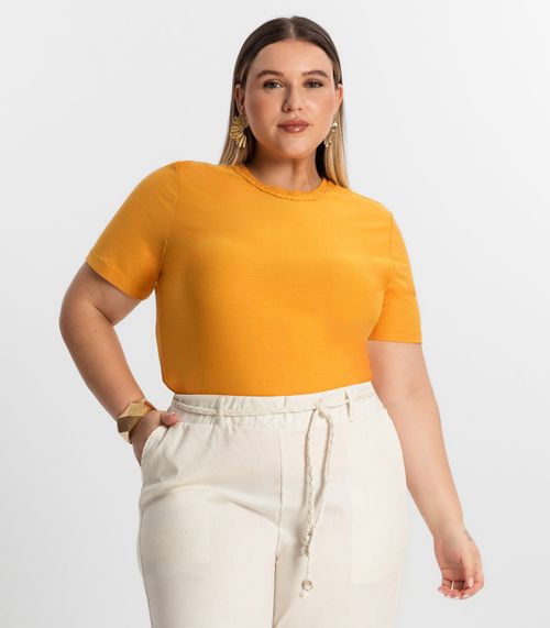 Blusa Plus Size Feminina Manga Curta Secret Glam Amarelo