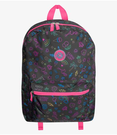 Mochila Feminina Escolar Estampada Clio Preto