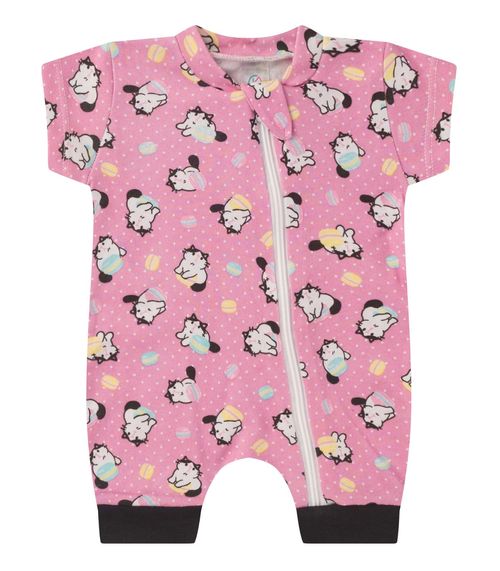 Macacão Bebe Curto Com Zíper Suedine Kappes Rosa