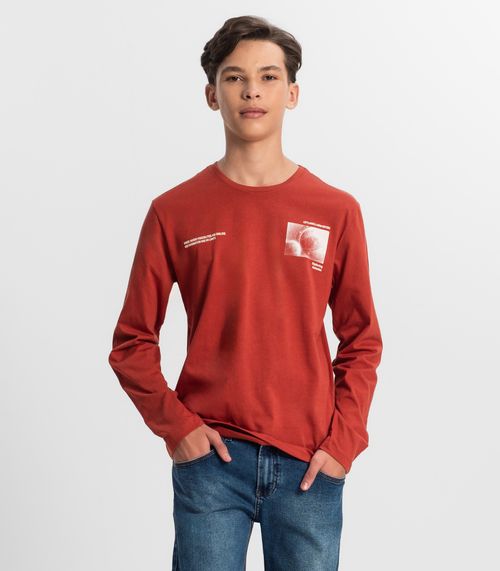Camiseta Juvenil Masculina Manga Longa Minty Vermelho