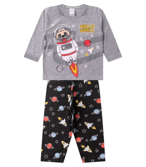 Pijama Menino Manga Longa Brilha No Escuro Kappes Cinza
