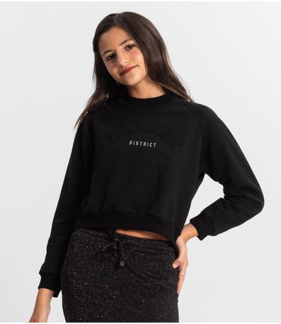 Blusão Juvenil Feminino Em Moletom Minty Preto